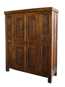  Antique Teak Armoire, Ornate Cabinet