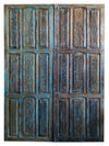 Carved Indian Doors, Vintage Blue Barn doors, Reclaimed Wood Sliding door, 96