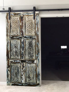 Carved Sliding Door, Custom, Distressed White Hanging Barn door, 80x32