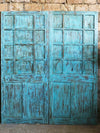 Rustic Ornate Door Panel, Distressed Blue Vintage Barn doors, 81