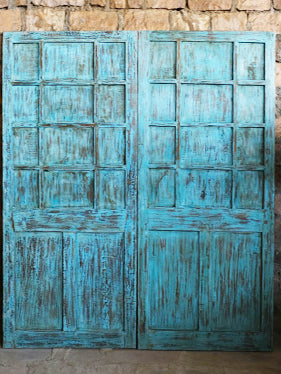 Rustic Ornate Door Panel, Distressed Blue Vintage Barn doors, 81