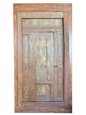 Antique Indian Ganesha Doors, 18C Dancing Ganesh Tribal Barndoor, 84