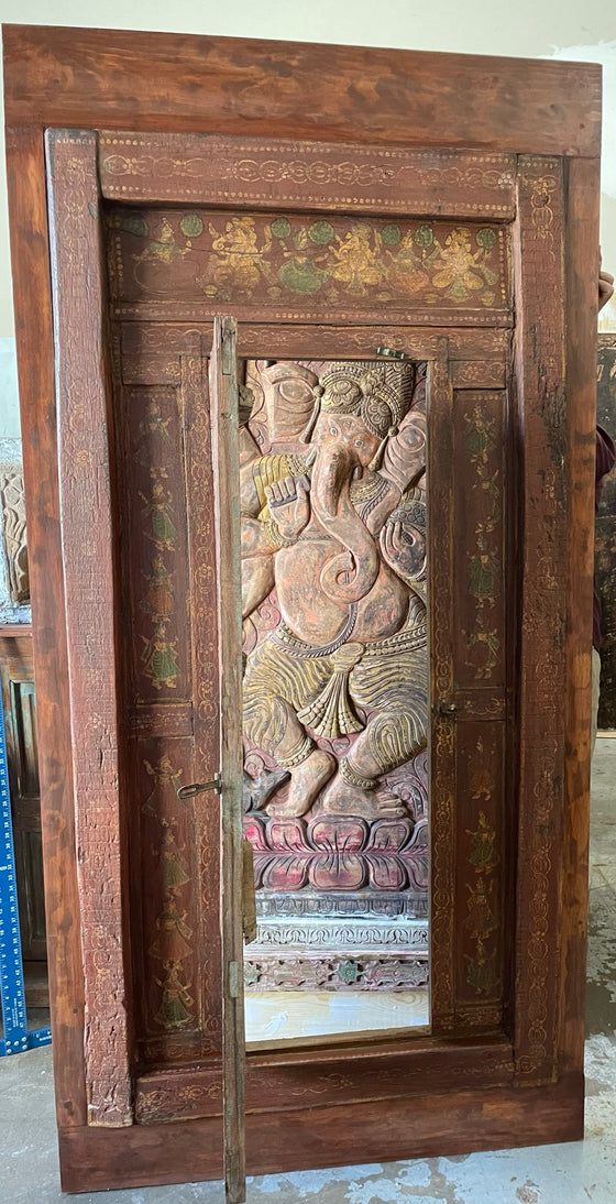 Antique Door Hand Carved Ganesha Door Teak Wood Statement Barn Door