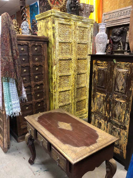 Vintage Brass Cladded Table Rustic Farmhouse Ornate Console Table
