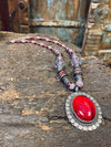 Red Stone Pendant Necklace – Handmade Vintage Retro Boho Statement Jewellery